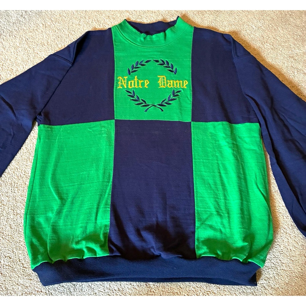 Dehen Notre Dame Fighting Irish Crewneck Sweatshirt Mens XL Green Navy Vintage